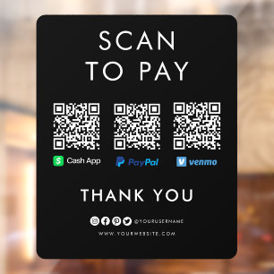 PayPal Venmo Cash App Scan naar Pay QR Code Black Raamsticker