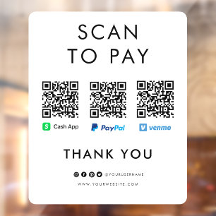PayPal Venmo Cash App Scan naar Pay QR Code White Raamsticker