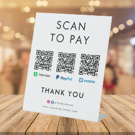 PayPal Venmo Cash App Scan naar Pay QR Code White Reclamebord Met Voetstuk