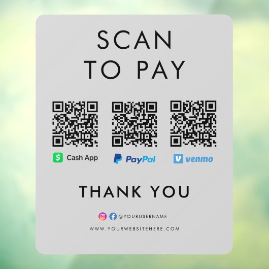PayPal Venmo Cash App Scan om QR-code grijs te bet Raamsticker (Vel 3)