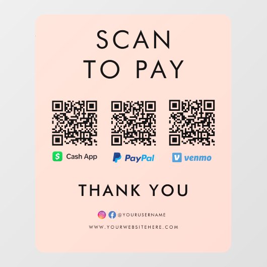 PayPal Venmo Cash App Scan om QR Code roze te beta Raamsticker (Vel)