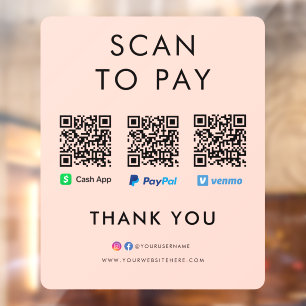 PayPal Venmo Cash App Scan om QR Code roze te beta Raamsticker