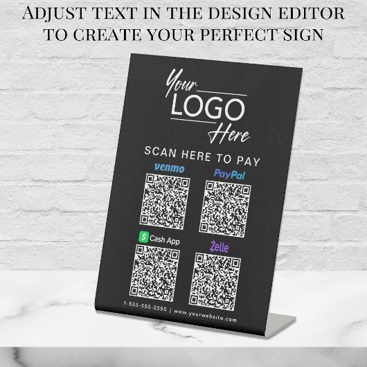 Paypal Venmo CashApp Zelle QR Code Logo Black Reclamebord Met Voetstuk