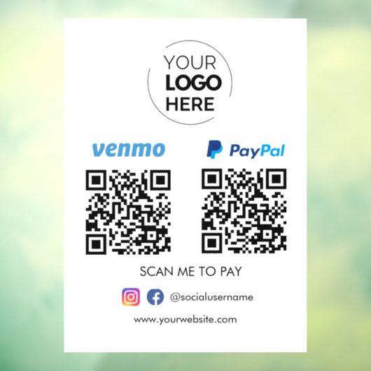 Paypal Venmo QR Code Betaling | Scannen naar betal Raamsticker (Vel 3)