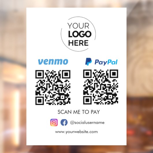 Paypal Venmo QR Code Betaling | Scannen naar betal Raamsticker (Vel 2)
