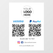 Paypal Venmo QR Code Betaling | Scannen naar betal Raamsticker (Vel)