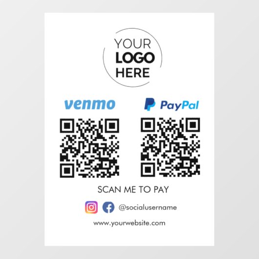 Paypal Venmo QR Code Betaling | Scannen naar betal Raamsticker (Vel)