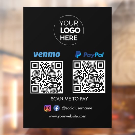 Paypal Venmo QR Code Betaling | Scannen naar zwart Raamsticker (Vel 2)