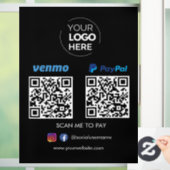 Paypal Venmo QR Code Betaling | Scannen naar zwart Raamsticker (Huis)