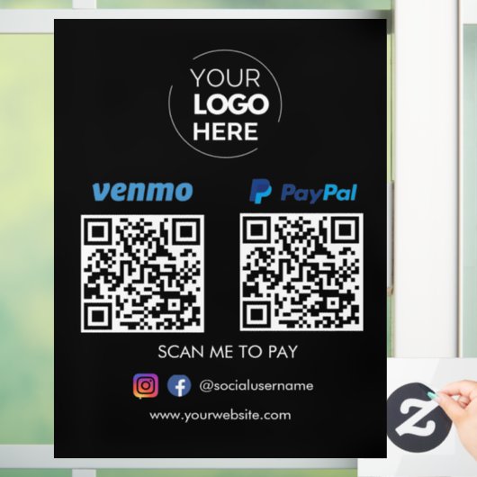 Paypal Venmo QR Code Betaling | Scannen naar zwart Raamsticker (Huis)
