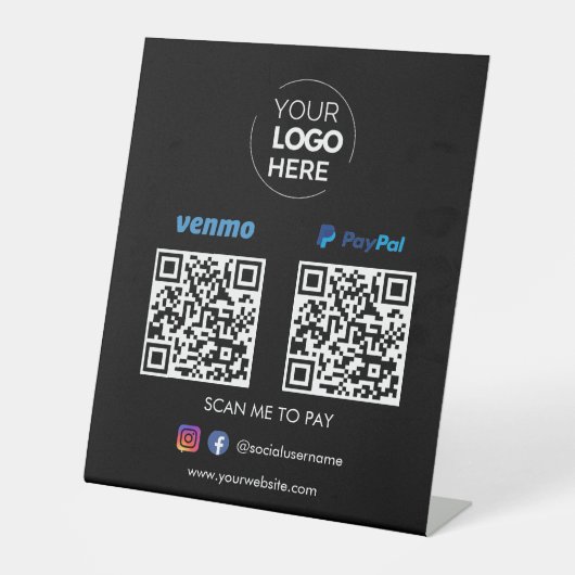 Paypal Venmo QR Code Betaling | Scannen naar zwart Reclamebord Met Voetstuk (Voorkant)