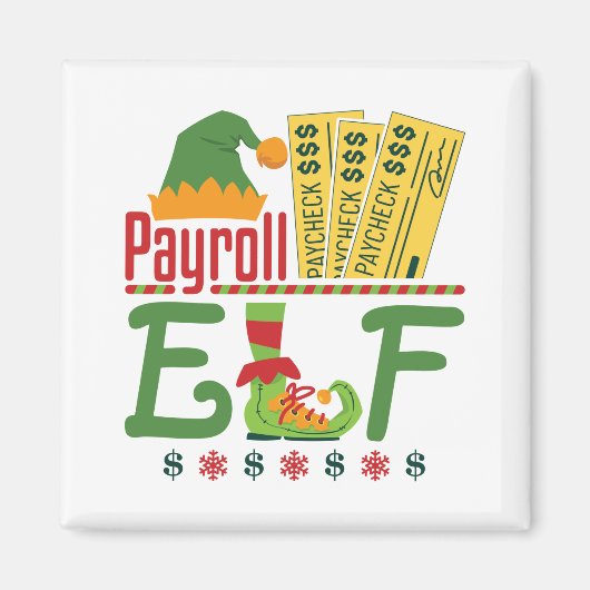 Payroll Elf met Kerstmis Clerk Magneet (Voorkant)