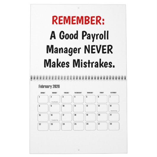 Payroll is mijn leven Vrouw manager Kantoor Kalender (Feb 2026)