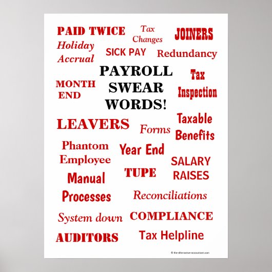 Payroll Swear Words Funny Annoying Terms Kantoor Poster (Voorkant)