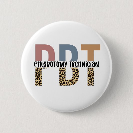 PBT Phlebotomie Technicus Leopard Print Ronde Button 5,7 Cm (Voorkant)