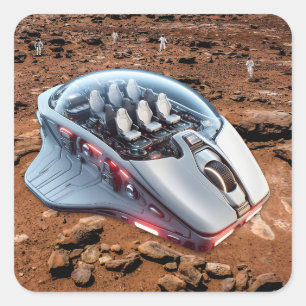 PC Mouse-ruimtevaartuig: Scroll op Mars - Missie 0 Vierkante Sticker