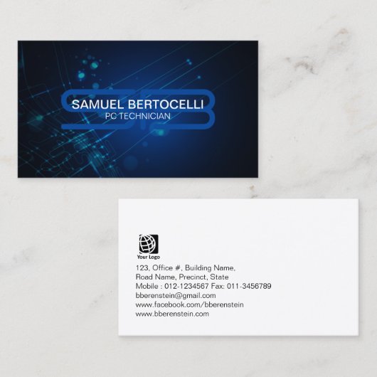 Pc-technicus Vette Monogram Computerkringen Visitekaartje (Voorkant / Achterkant)