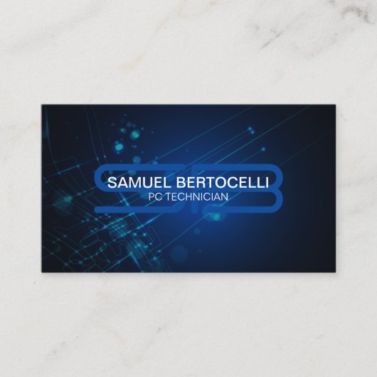 Pc-technicus Vette Monogram Computerkringen Visitekaartje (Voorkant)