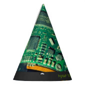 PCB-plaat, elektronische onderdelen en gedrukte sc Feesthoedjes (Links)