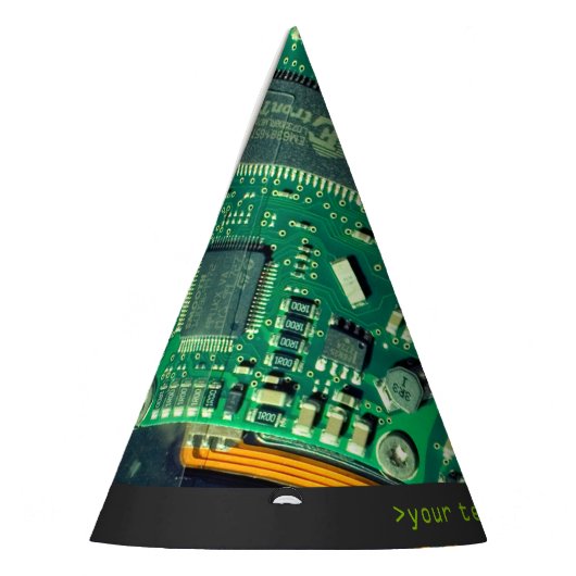 PCB-plaat, elektronische onderdelen en gedrukte sc Feesthoedjes (Links)