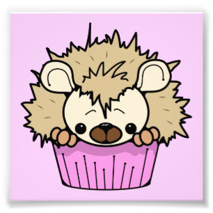 PCH CUTE CARTOON PASTEL PINK HEDGEHOG CUPCAKE HAPP FOTO AFDRUK