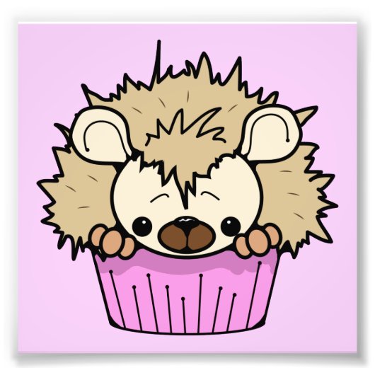 PCH CUTE CARTOON PASTEL PINK HEDGEHOG CUPCAKE HAPP FOTO AFDRUK (Voorkant)