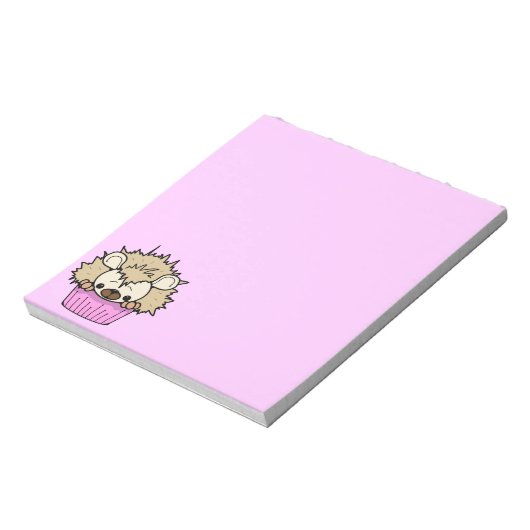 PCH CUTE CARTOON PASTEL PINK HEDGEHOG CUPCAKE HAPP NOTITIEBLOK (Linkerzijde)