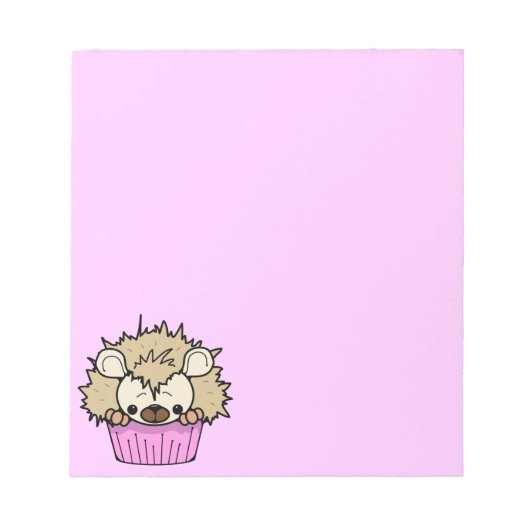 PCH CUTE CARTOON PASTEL PINK HEDGEHOG CUPCAKE HAPP NOTITIEBLOK (Voorkant)