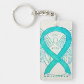 PCOS Angel Blauwgroen Awareness Ribbon Sleutelhang Sleutelhanger (Voorkant)