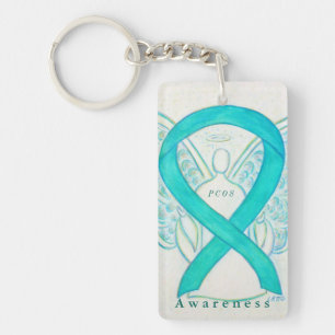 PCOS Angel Blauwgroen Awareness Ribbon Sleutelhang Sleutelhanger