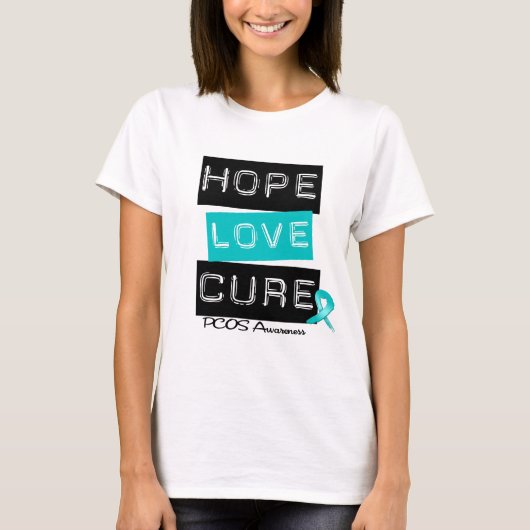 PCOS Awareness Hope Love Cure T-shirt (Voorkant)