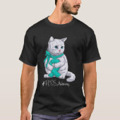 PCOS Awareness Maand Blauwgroen Lint Cat T-shirt (Voorkant)
