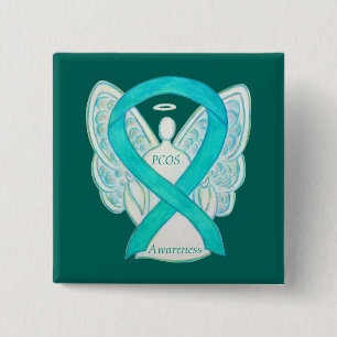 PCOS Awareness Ribbon Angel Custom Art Pin Vierkante Button 5,1 Cm