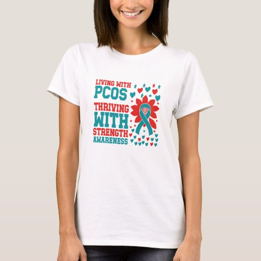 PCOS Awareness Strength Ribbon T-Shirt (Voorkant)