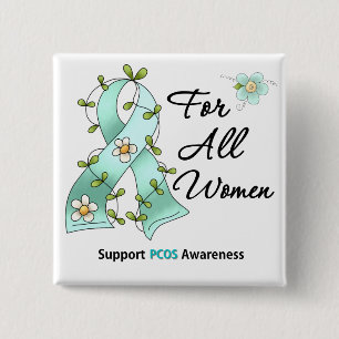 PCOS-bewustzijn Ik heb Blauwgroen lint Draag voor  Vierkante Button 5,1 Cm