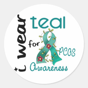 PCOS I Draag Blauwgroen voor bewustwording 43 Ronde Sticker