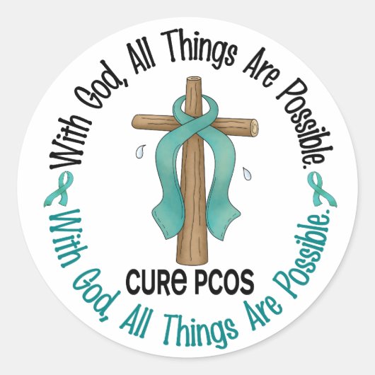 PCOS met God Cross Ronde Sticker (Voorkant)