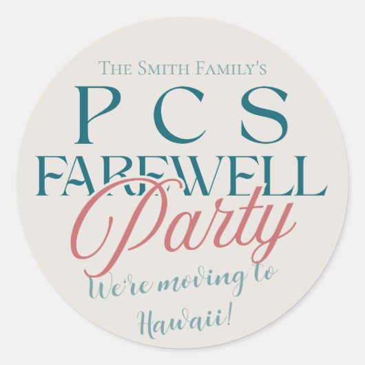 PCS Afscheidsfeest - Moderne Militaire Weg Ronde Sticker (Voorkant)