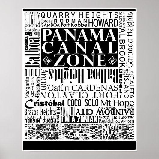 PCZ - Panama Canal Zone Locaties met Border Poster (Voorkant)