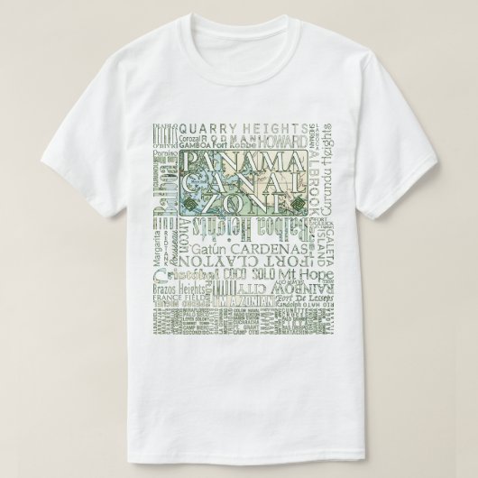PCZ - Panama Canal Zone Locaties met Kaart T-shirt (Design voorkant)