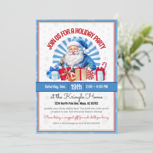 PD Blue Kerstfeest Uitnodiging (Staand voorkant)