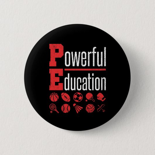 PE Docent Gym Coach Krachtig Onderwijs Ronde Button 5,7 Cm (Voorkant)