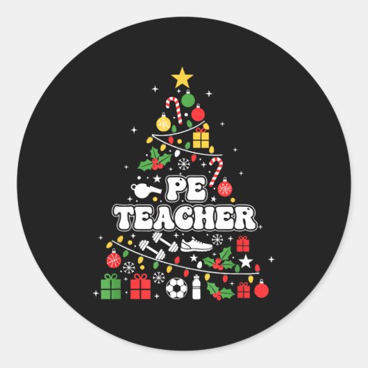 Pe Physical Education Teacher Christmas Tree Women Ronde Sticker (Voorkant)