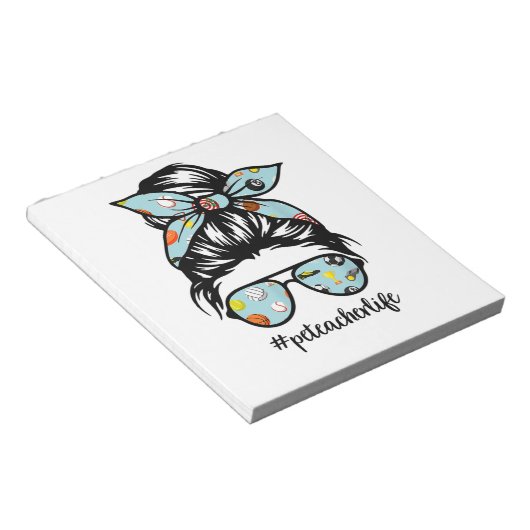 Pe Teacher Messy Bun Life Hair Glasses Phys Ed Notitieblok (Schuin)