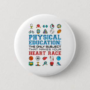 PE Teacher Phys Gym Coach Heart Race Ronde Button 5,7 Cm