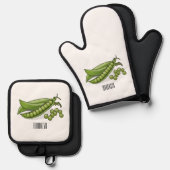 Pea cartoon illustratie ovenwant & pannenlap set (Voorkant / Achterkant)