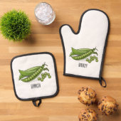 Pea cartoon illustratie ovenwant & pannenlap set (Top down)