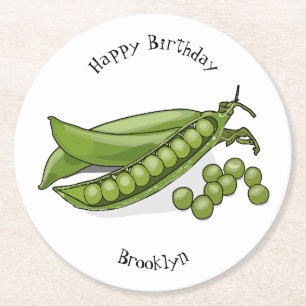 Pea cartoon illustratie ronde kartonnen onderzetter
