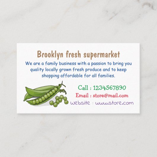 Pea cartoon illustratie visitekaartje (Voorkant)