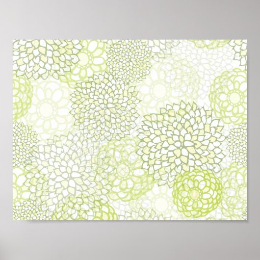 Pea Green en White Flower Burst Poster (Voorkant)